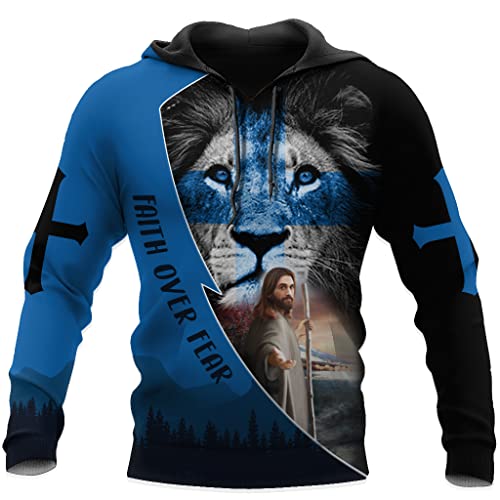 3D Christus Hoodies für Männer Frauen Jesus Knight Print Frühling Herbst Langarm Shirt USA Größe,Blue Hoodie,M von JJLLAZAD