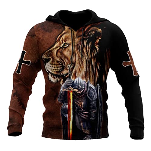 3D Christus Hoodies für Männer Frauen Jesus Knight Print Frühling Herbst Langarm Shirt USA Größe,Cavalier Hoodie,XL von JJLLAZAD