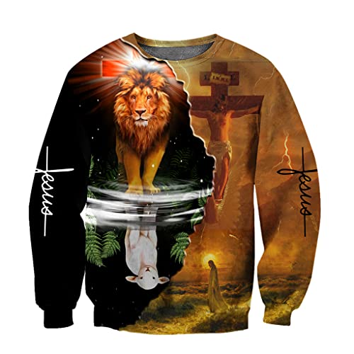 3D Christus Hoodies für Männer Frauen Jesus Knight Print Frühling Herbst Langarm Shirt USA Größe,Lion or Lamb Shirt,3XL von JJLLAZAD