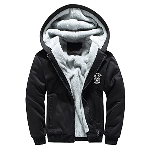 Dickes Warmes Sweatshirt Aus Wolle Für Herren Sons of Anarchy Grim Reaper Print Full Zip Hoodie Winter Lässige Fleece-Straßenjacke,Schwarz,3XL von JJLLAZAD