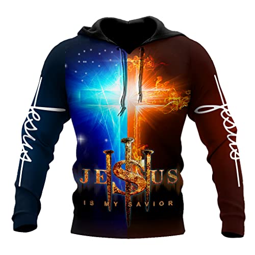 JJLLAZAD Christian Unisex Hoodie, Gott Jesus 3D Print Full Zip Casual Lose Sweatshirt Herbst Langarm Kreuz Harajuku Jacke,Ice fire Hoodie,3XL von JJLLAZAD