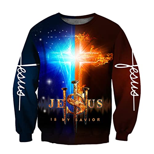 JJLLAZAD Christian Unisex Hoodie, Gott Jesus 3D Print Full Zip Casual Lose Sweatshirt Herbst Langarm Kreuz Harajuku Jacke,Ice fire Sweater,L von JJLLAZAD