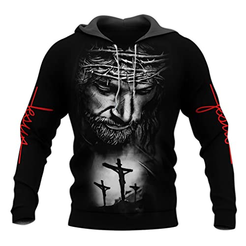 JJLLAZAD Christian Unisex Hoodie, Gott Jesus 3D Print Full Zip Casual Lose Sweatshirt Herbst Langarm Kreuz Harajuku Jacke,Jesus Black Hoodie,XXL von JJLLAZAD