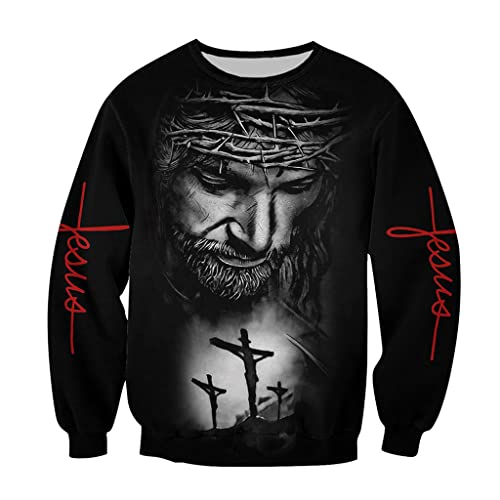 JJLLAZAD Christian Unisex Hoodie, Gott Jesus 3D Print Full Zip Casual Lose Sweatshirt Herbst Langarm Kreuz Harajuku Jacke,Jesus Black Sweater,M von JJLLAZAD