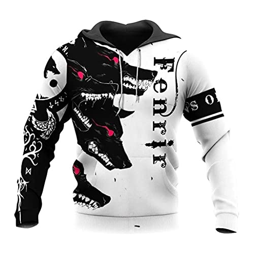 JJLLAZAD Fenrir Wolf Street Hoodie Für Herren 3D-Gedrucktes Neues Pullover-Sweatshirt Nordic Myth Herbstmode Harajuku Pullover,Nordic Wolf Hoodie,3XL von JJLLAZAD