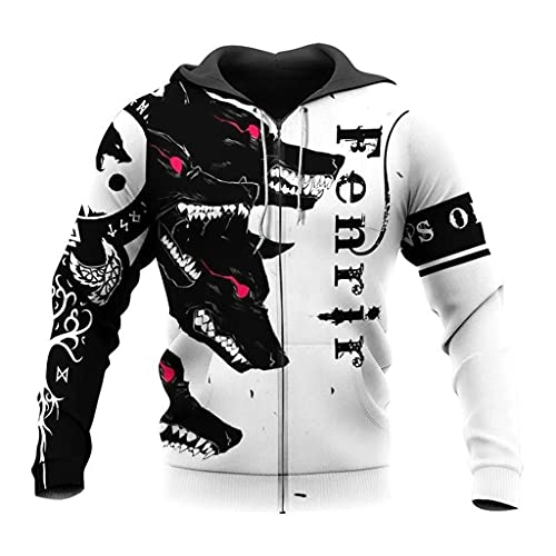 JJLLAZAD Fenrir Wolf Street Hoodie Für Herren 3D-Gedrucktes Neues Pullover-Sweatshirt Nordic Myth Herbstmode Harajuku Pullover,Nordic Wolf Zip Hoodie,3XL von JJLLAZAD