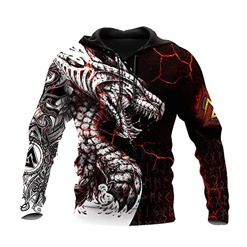 JJLLAZAD Herren Kapuzenpulli 3D Druck Jormungandr Tattoo Casual Super Dalian Hoodie Norse Myth Herbst Große Tasche Lose Sweatshirt,Giant Dragon Hoodie,5XL von JJLLAZAD