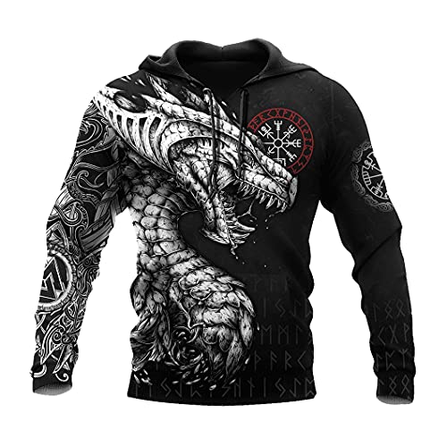 JJLLAZAD Herren Kapuzenpulli 3D Druck Jormungandr Tattoo Casual Super Dalian Hoodie Norse Myth Herbst Große Tasche Lose Sweatshirt,Midgard Wyrm Hoodie,5XL von JJLLAZAD