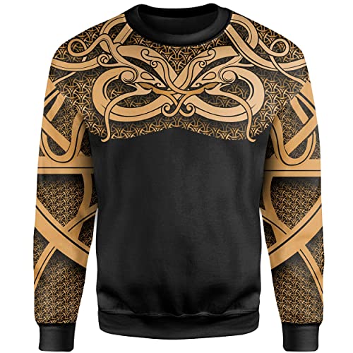 JJLLAZAD Herren Viking Tattoo Hoodie 3D-Druck Harajuku Casual Lose Pullover Übergroßes Sweatshirt Herbst Casual Street Jacke,Golden Sweater,S von JJLLAZAD