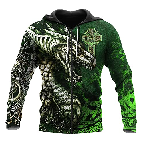 JJLLAZAD Herren Viking Tattoo Pullover Hoodie Jormungandr Sweatshirt Mit 3D-Volldruck Herbst Freizeitpullover Oversized Freizeitmantel,Zipper Hoodies,4XL von JJLLAZAD