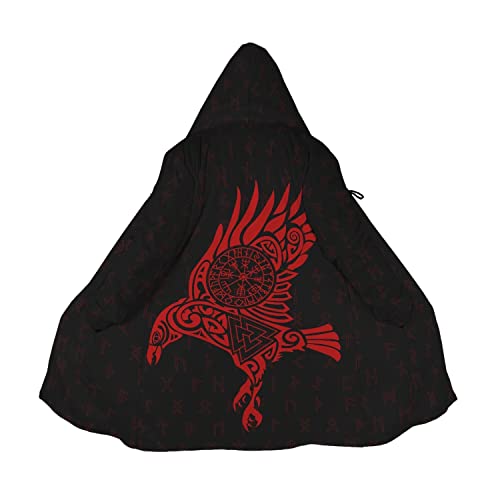 JJLLAZAD Nordic Odin Raven Parka Baumwolle Mantel, Wikinger 3D Gedruckter Mantel Lässige Langärmelige Winter Unisex Kapuzenjacke,Rot,XL von JJLLAZAD