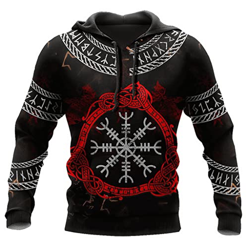 JJLLAZAD Nordische Mythologie Pullover 3D-Druck Wikingersymbole Langarm Frühling Herbst Dünne Jacke Männer Frauen Morgen Sweatshirt,Aegishjalmur Hoodie,M von JJLLAZAD