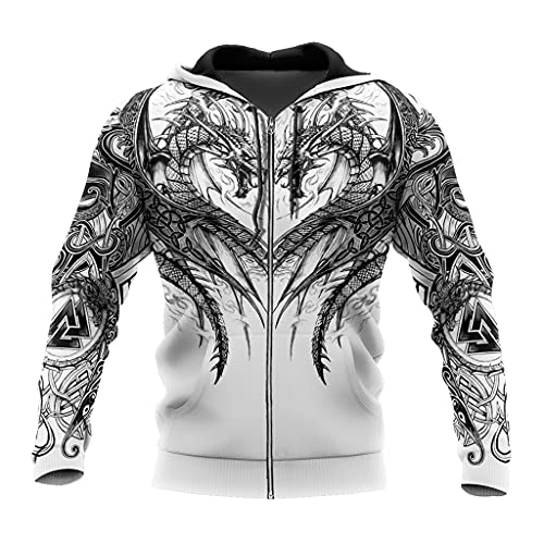 JJLLAZAD Unisex Viking Street Sweatshirt 3D Gedruckter Nordic Dragon Tattoo Langarm Hoodie Herbst Harajuku Kapuzen-Sweatshirt Mit Reißverschluss,Dragon Zip Hoodie,5XL von JJLLAZAD