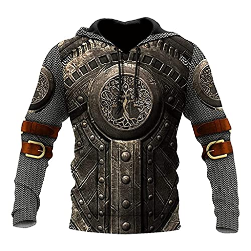 JJLLAZAD Viking Herren Rüstung Hoodie, 3D Vollständig Bedruckter Cosplay Retro Kapuzenpullover Mit Yggdrasil Muster, Herbst Freizeitjacke,Yggdrasil01 Hoodie,XXL von JJLLAZAD