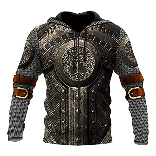 JJLLAZAD Viking Herren Rüstung Hoodie, 3D Vollständig Bedruckter Cosplay Retro Kapuzenpullover Mit Yggdrasil Muster, Herbst Freizeitjacke,Yggdrasil01 Zip Hoodie,XXL von JJLLAZAD