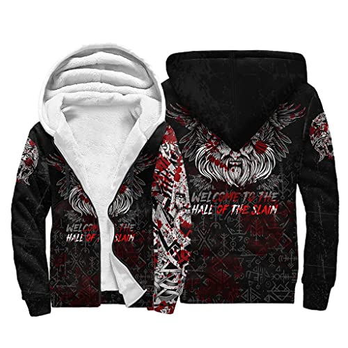 JJLLAZAD Vikings Herren Jacke Nordic Mythology 3D Print Winter Fleece Casual Full Zip Kapuzen Hoodie Sherpa Futter Warmer Mantel,Father Odin,5XL von JJLLAZAD