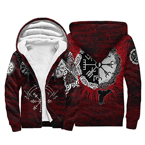 JJLLAZAD Vikings Herren Jacke Nordic Mythology 3D Print Winter Fleece Casual Full Zip Kapuzen Hoodie Sherpa Futter Warmer Mantel,Vegvisir,3XL von JJLLAZAD