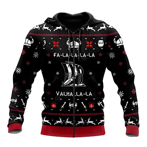 JJLLAZAD Weihnachten Hoodie, Unisex Viking 3D-Druck Neuheit Reißverschluss Große Tasche Sweatshirt Modische Harajuku Freizeitjacke Jacke,Christmas Deer Zip,3XL von JJLLAZAD