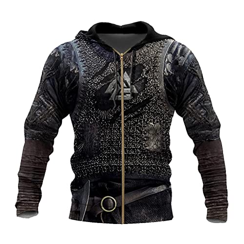 JJLLAZAD Wikinger Herren Hoodie 3D Druck Valhalla Rüstung Reißverschluss Sweatshirt Herbst Langarm Lässige Lose Pullover Jacke,Armor c Zip Hoodie,XL von JJLLAZAD