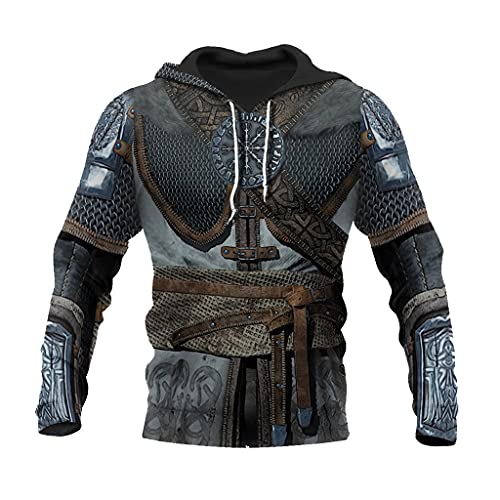 JJLLAZAD Wikinger Herren Hoodie 3D Druck Valhalla Rüstung Reißverschluss Sweatshirt Herbst Langarm Lässige Lose Pullover Jacke,Armor e Hoodie,M von JJLLAZAD