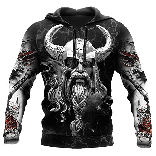 JJLLAZAD Wikinger-Hoodie 3D-Druck Nordische Mythologie Valhalla Langarm Frühling Herbst Pullover Für Herren und Damen Party Cosplay Kostüm,Odin god Hoodie,XL von JJLLAZAD