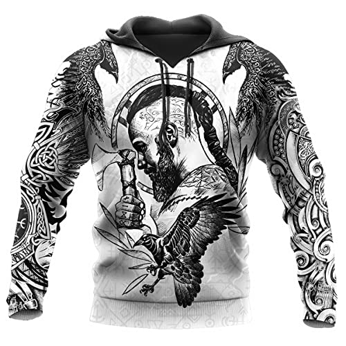 JJLLAZAD Wikinger-Hoodie 3D-Druck Nordische Mythologie Valhalla Langarm Frühling Herbst Pullover Für Herren und Damen Party Cosplay Kostüm,Ragnar Hoodie,L von JJLLAZAD