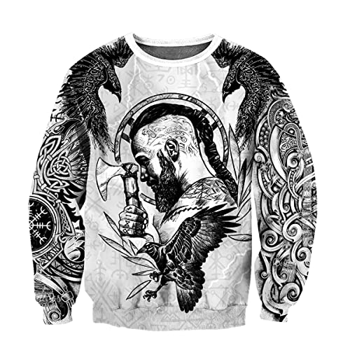 JJLLAZAD Wikinger-Hoodie 3D-Druck Nordische Mythologie Valhalla Langarm Frühling Herbst Pullover Für Herren und Damen Party Cosplay Kostüm,Ragnar Shirt,3XL von JJLLAZAD