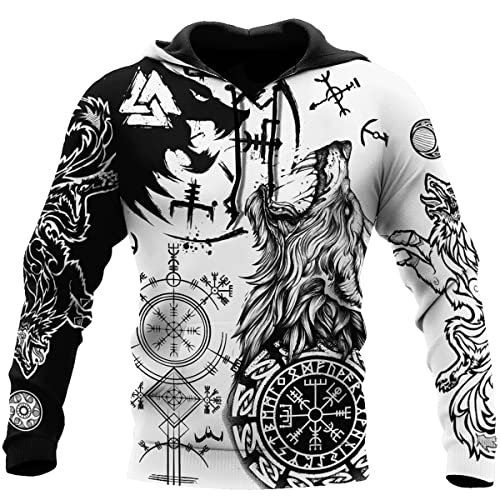 JJLLAZAD Wikinger-Hoodie 3D-Druck Nordische Mythologie Valhalla Langarm Frühling Herbst Pullover Für Herren und Damen Party Cosplay Kostüm,Skoll hati Hoodie,L von JJLLAZAD