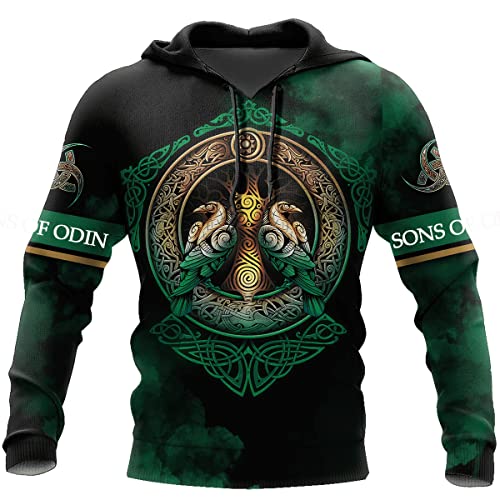 JJLLAZAD Wikinger-Hoodie 3D-Druck Nordische Mythologie Valhalla Langarm Frühling Herbst Pullover Für Herren und Damen Party Cosplay Kostüm,Sons of Odin Hoodie,M von JJLLAZAD