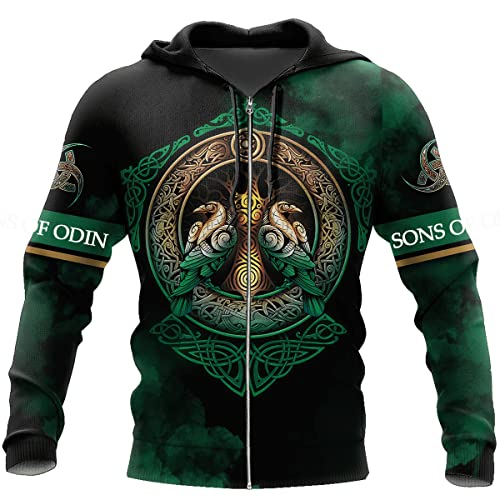 JJLLAZAD Wikinger-Hoodie 3D-Druck Nordische Mythologie Valhalla Langarm Frühling Herbst Pullover Für Herren und Damen Party Cosplay Kostüm,Sons of Odin Zipper,4XL von JJLLAZAD