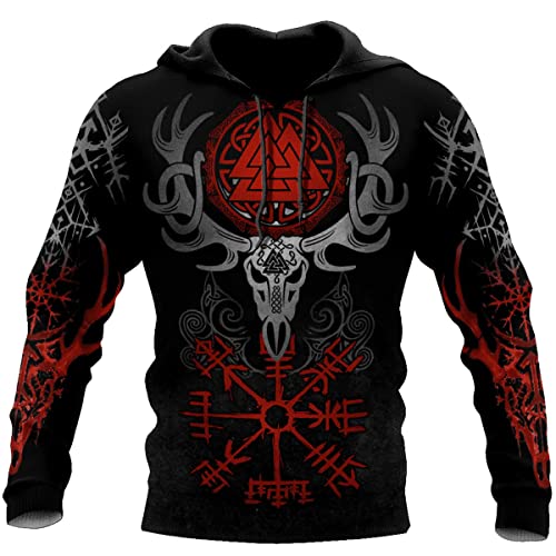 JJLLAZAD Wikinger-Hoodie 3D-Druck Nordische Mythologie Valhalla Langarm Frühling Herbst Pullover Für Herren und Damen Party Cosplay Kostüm,Vegvisir Hoodie,XXL von JJLLAZAD