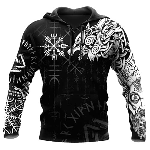 JJLLAZAD Wikinger-Hoodie 3D-Druck Nordische Mythologie Valhalla Langarm Frühling Herbst Pullover Für Herren und Damen Party Cosplay Kostüm,Wikinger Wolf Hoodie,3XL von JJLLAZAD