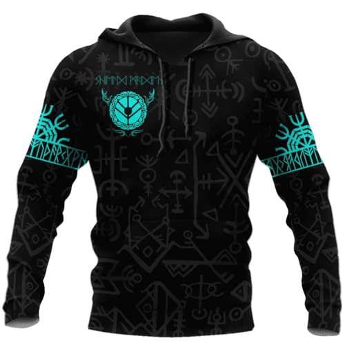 JJLLAZAD Wikinger Hoodie Herren Langarm Frühling Herbst Nordischer Mythos Runen Tattoo Skandinavische Cosplay Kostüm,Shield Maiden,4XL von JJLLAZAD