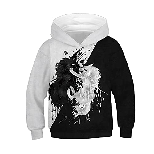 JJLLAZAD Wikinger Pullover-Hoodie 3D-Druck Familienkleidungsset Sweatshirt, Fallen Lose Lässige Kapuzenpullover Herren Damen Kinder Kapuzenpulli,Yin Yang Wolf√Child,XS von JJLLAZAD