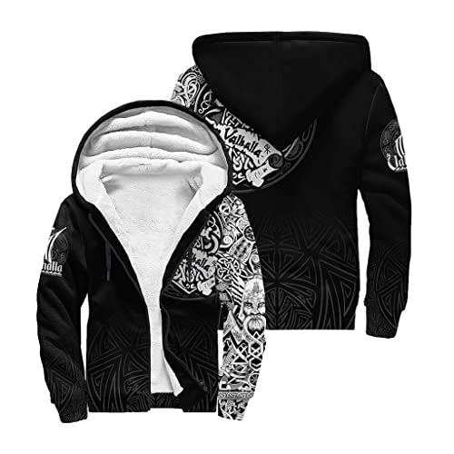 JJLLAZAD Wikinger Thors Hammer Tattoo Zip Pullover Herren Nordischer Mythos Full Printed Fashion Casual Hoodie Herbst Harajuku Jacke,Cotton Coat,5XL von JJLLAZAD