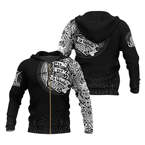 JJLLAZAD Wikinger Thors Hammer Tattoo Zip Pullover Herren Nordischer Mythos Full Printed Fashion Casual Hoodie Herbst Harajuku Jacke,Zipper,M von JJLLAZAD