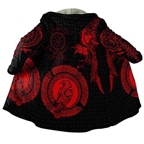 JJLLAZAD Wikinger Wintermantel Gepolstert für Männer, 3D Druck Warmer Umhang Mittellange Kapuzenjacke Cosplay Nordische Kleidung,Raven,XXL von JJLLAZAD