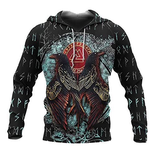 JJLLAZAD Rabe Kapuzenpulli 3D-Druck Lässig Lose Große Tasche Langärmeliger Hoodie Viking Mythos Herbst Harajuku-Stil Hoodie Pullover,Crow Amulet Hoodie,L von JJLLAZAD