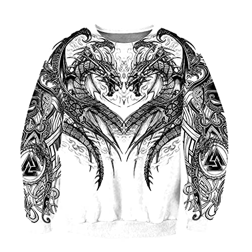 Unisex Viking Street Sweatshirt 3D Gedruckter Nordic Dragon Tattoo Langarm Hoodie Herbst Harajuku Kapuzen-Sweatshirt Mit Reißverschluss,Dragon Sweater,L von JJLLAZAD
