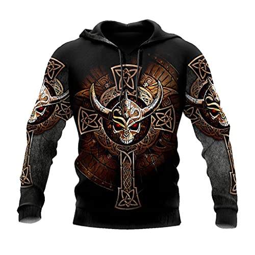 JJLLAZAD Viking Hoodie 3D-Druck Kreuzknoten Totenkopf Muster Lässige Lose Zip Hoodie Unisex Casual Harajuku Style Sweatshirt Jacke,Cross Knot Hoodie,L von JJLLAZAD