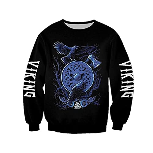 Wikinger Fashion Mit Großen Taschen Herren Pullover Hoodie, 3D Gedruckte Raven Shield Herbst Langarm Zip Sweatshirt Jacke,Viking Shield Sweater,XXL von JJLLAZAD