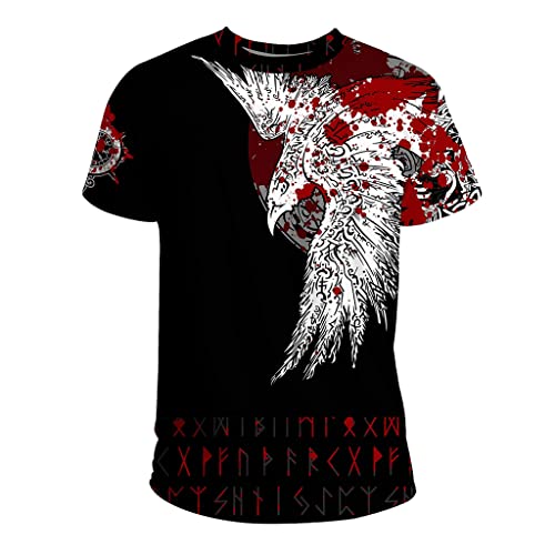 Wikinger Rabe T-Shirt, Unisex 3D Gedruckt Tattoo Totem Lässiges Kurzarm Nordische Mythologie Oversize Harajuku Top,Vegvisir,L von JJLLAZAD