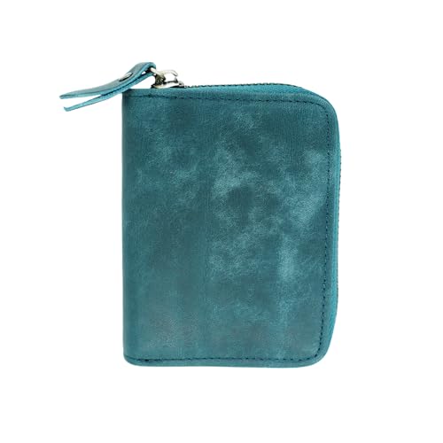 JJNUSA Minimalistische Herren-Geldbörse aus Leder, Kartenhalter, Used-Look, mit Reißverschluss, Blau, Minimalistisch JJNUSA Minimalistische Herren-Geldbörse aus Leder, Kartenhalter, Used-Look, mit Reißverschluss, Blau, Minimalistisch von JJNUSA