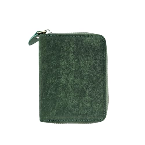 JJNUSA Minimalistische Herren-Geldbörse aus Leder, Kartenhalter, Used-Look, mit Reißverschluss, Grün , Minimalistisch von JJNUSA