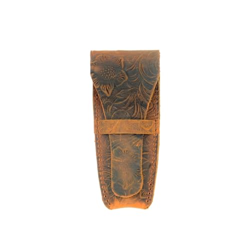 JJNUSA Old Fashioned Sleeve Travel Pouch Leather Safety Razor Case, Double Edge Razor 4.5", Rasierzubehör, Körperpflege-Essentials, Herrenrasierer (Blumenbraun) von JJNUSA