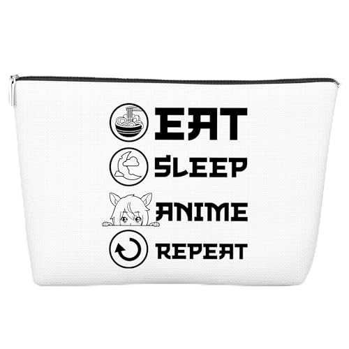 JJOINUS Eat Sleep Anime-Make-up-Tasche für Frauen, beste Freundin, Schwester, Geschenke, Reißverschlusstasche für Anime-Liebhaber, Weihnachten, Geburtstagsgeschenk, lustiges japanisches Manga, 25,4 x von JJOINUS