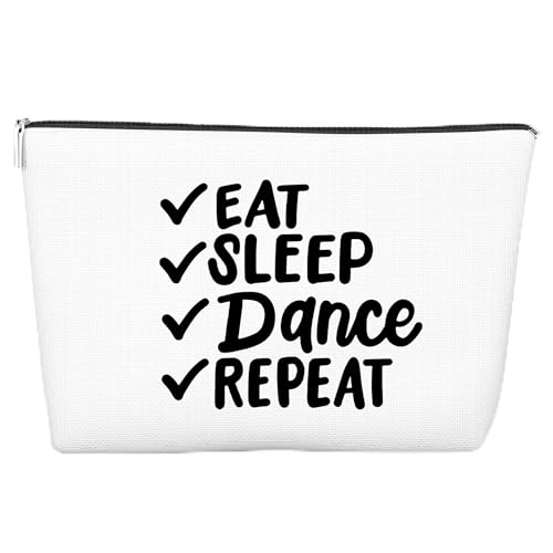 JJOINUS Eat Sleep Dance Make-up-Tasche für Frauen, beste Freundin, Schwester, Geschenke, Reißverschlusstasche für Tänzer, Liebhaber, Weihnachten, Geburtstag, 25,4 x 17,8 cm, Weiss/opulenter Garten von JJOINUS