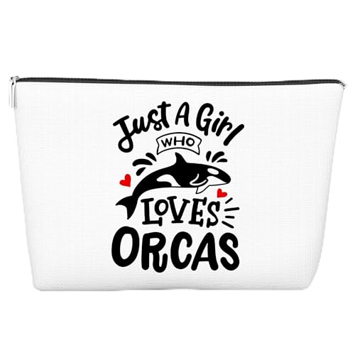 JJOINUS Orca Make-up-Tasche für Frauen, beste Freundin, Schwester, Geschenke, Reißverschlusstasche für Meerestierliebhaber, Weihnachts- oder Geburtstagsgeschenk, 25,4 x 17,8 cm, Weiss/opulenter Garten von JJOINUS