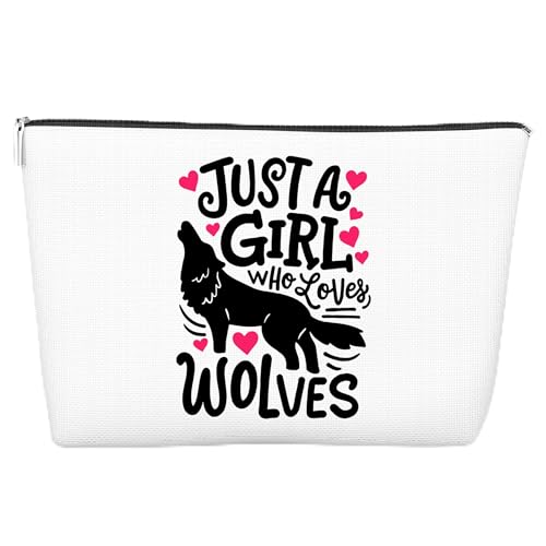 JJOINUS Wolf-Make-up-Tasche für Frauen, beste Freundin und Schwester, mit Reißverschluss, Tasche für Hundeliebhaber, Weihnachten, Geburtstag, 25,4 x 17,8 cm, Weiss/opulenter Garten von JJOINUS