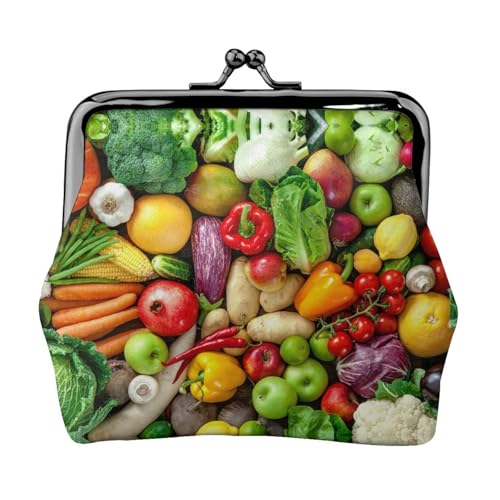 Fresh Fruits and Vegetables Print Waterproof Coin Purse Cute Mini Leather Wallet Compact Versatile Lock for Cards, Schwarz , Einheitsgröße von JJPUNGK